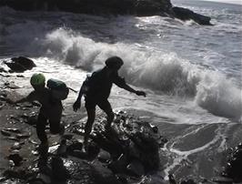 Playing Chicken on the tiny "beach" at Bedruthan Steps